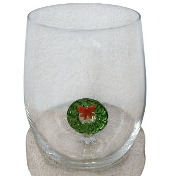 Stemless Wine Glass Christmas With Festive Green Wreath & Red Bow Design In Gift - Picture 4 of 14